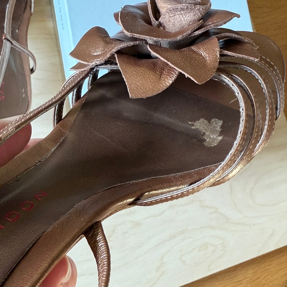 Sacha London Bronze Strappy Heels with Rose Detail - Picture 9 of 16